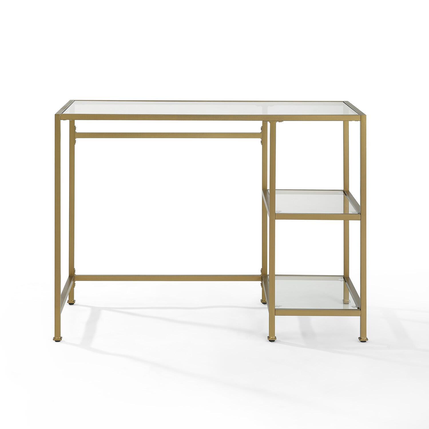 Crosley Furniture Aimee Steel Desk， Gold/Clear