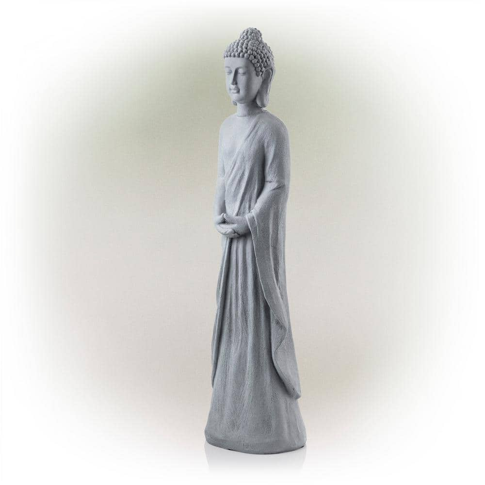 Alpine Corporation 32 in. Tall Cement Standing Buddha Outdoor Garden Statue, Gray DIG286