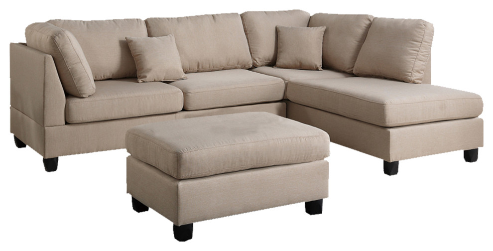 Benzara BM168774 Linen Fabric 3 Pieces Sectional  Sand Beige   Transitional   Sectional Sofas   by Uber Bazaar  Houzz