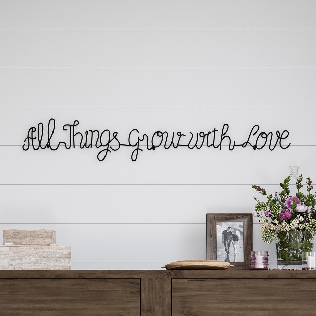 x27 all Things Grow With Love x27 Metal Cutout Sign Black Lavish Home