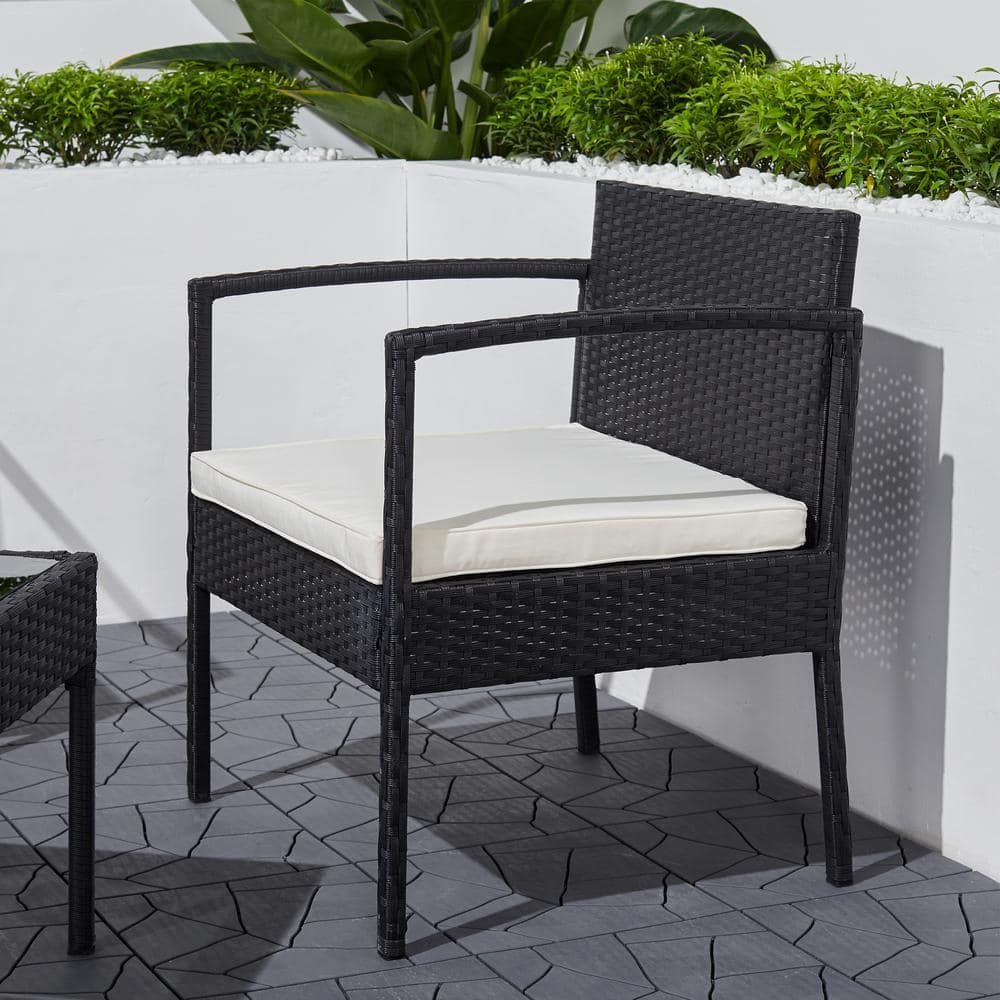 Vifah Tierra 3-Piece Wicker Patio Conversation Set with White Cushions V1913