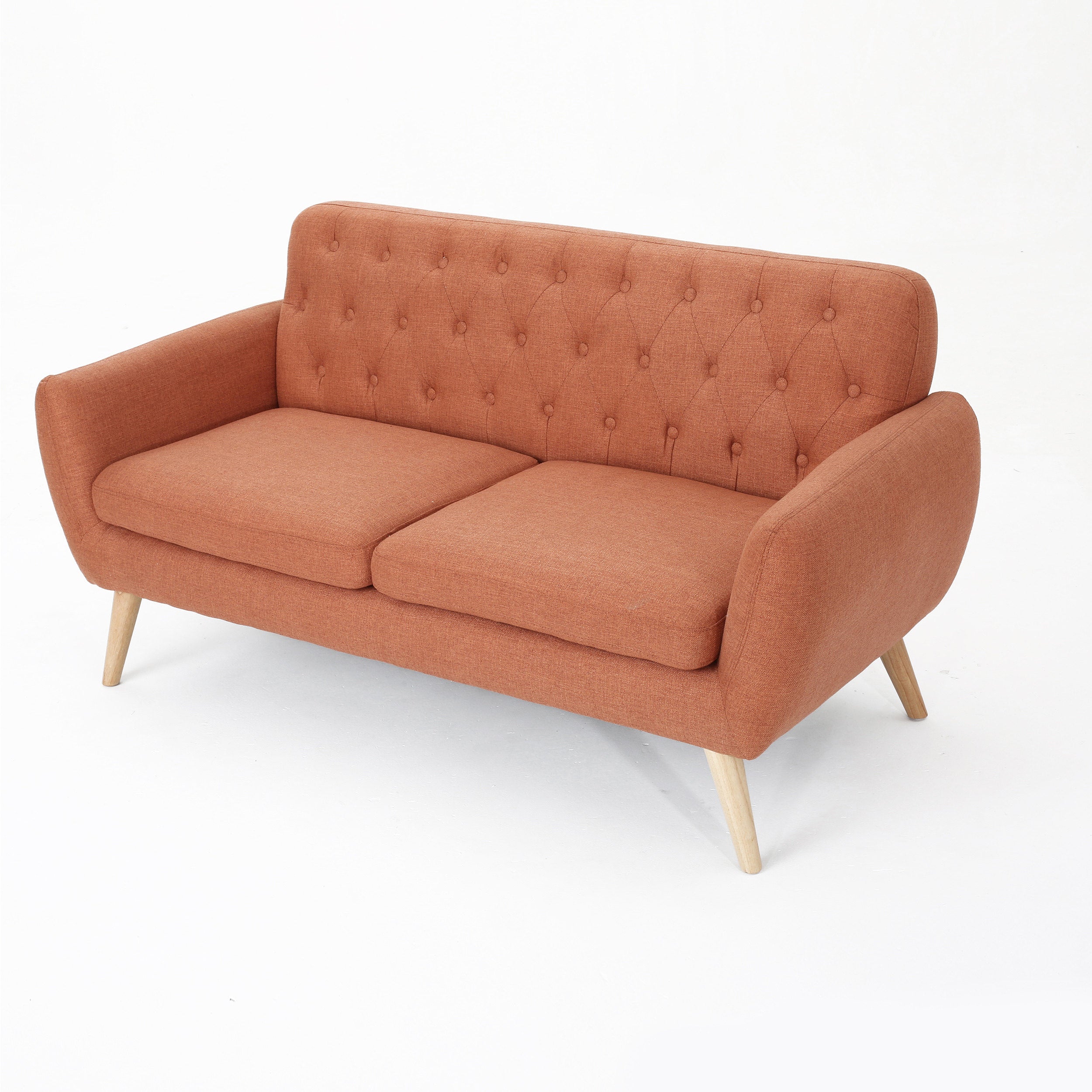 Noble House Petite Fabric Tufted Sofa, Burnt Orange