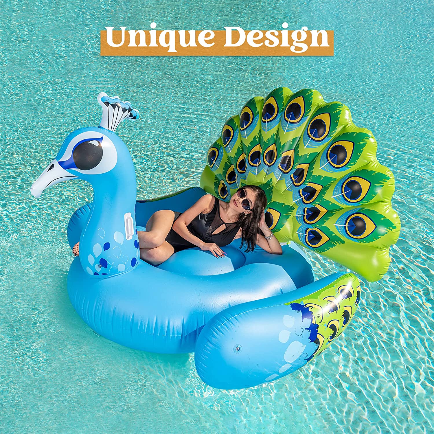 JOYIN Inflatable Peacock Pool Float， Fun Beach Floaties， Swim Party Toys， Pool Island， Summer Pool Raft Lounge for Adults and Kids