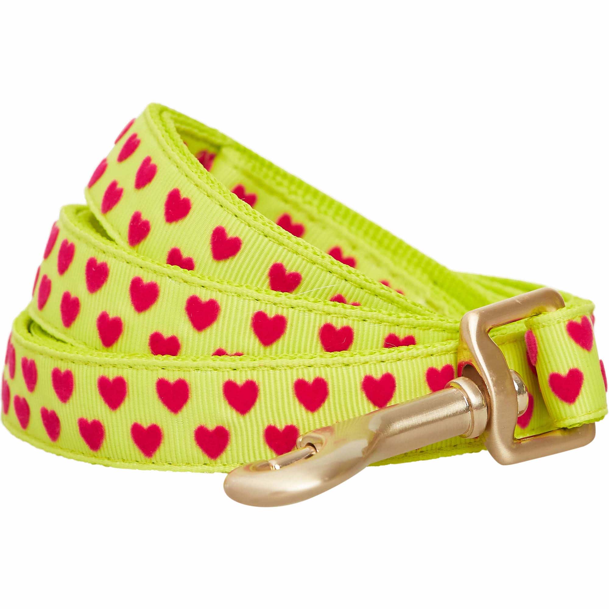 Blueberry Pet Highlighter Green Velvety Heart Flocking Dog Leash， 0.92 ft.