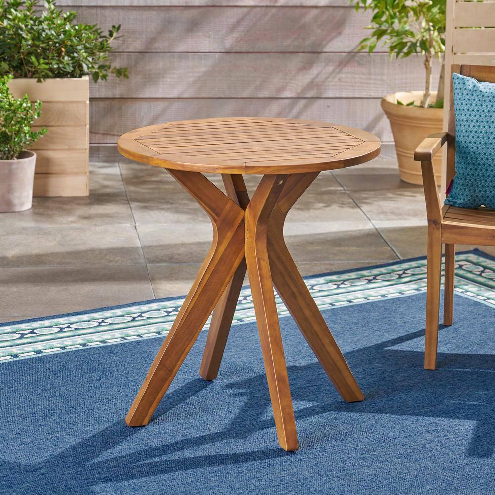 Noble House Stamford Teak Brown Round Wood Outdoor Bistro Table with XLegs