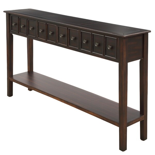 Rustic Entryway Console Table，Long Sideboard with DrawersandBottom Shelf