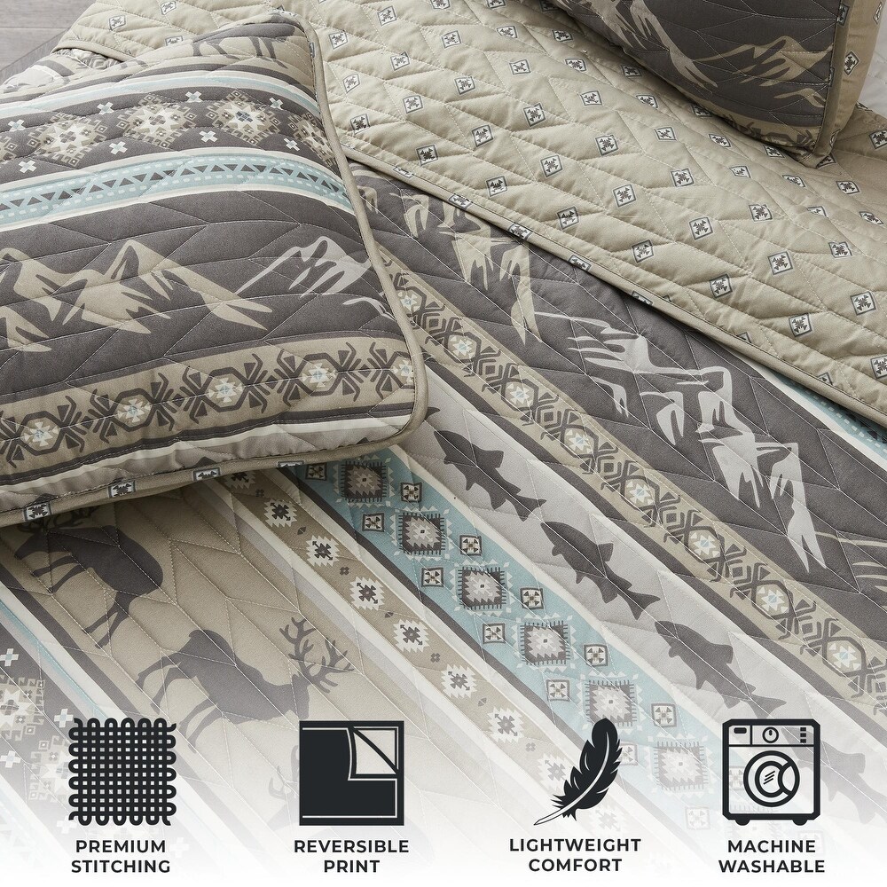 Premium Wildlife Stripe Microfiber Quilt Set With Shams