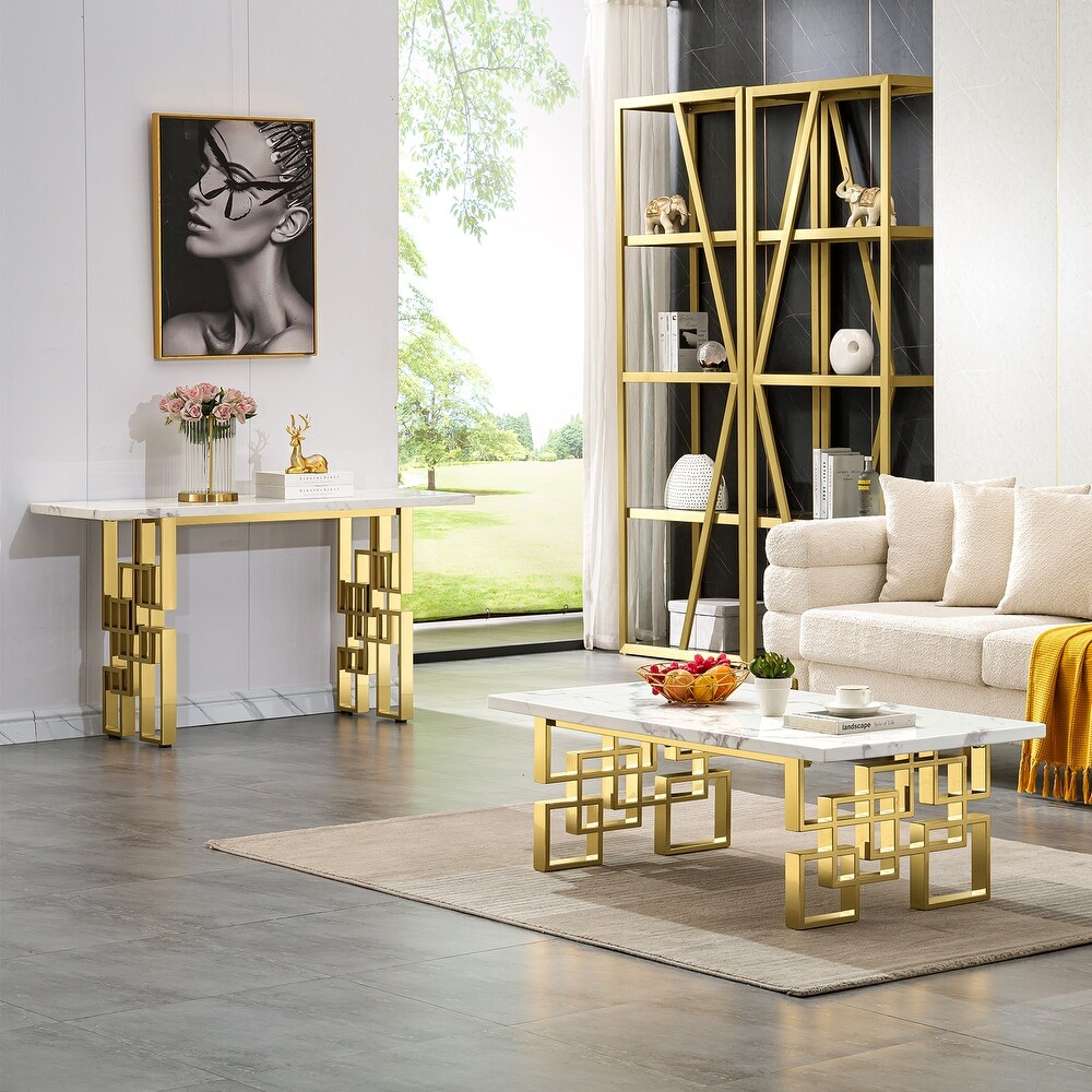 Luxury White and Gold Living Room Tables Coffee Table End Table Console Table for Living Room Guest Hall Reception Room Entryway