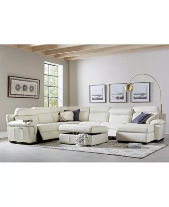 Furniture Julius II 3-Pc. Leather Chaise Sectional Sofa With 2 Power Recliners Power Headrests And USB Power Outlet