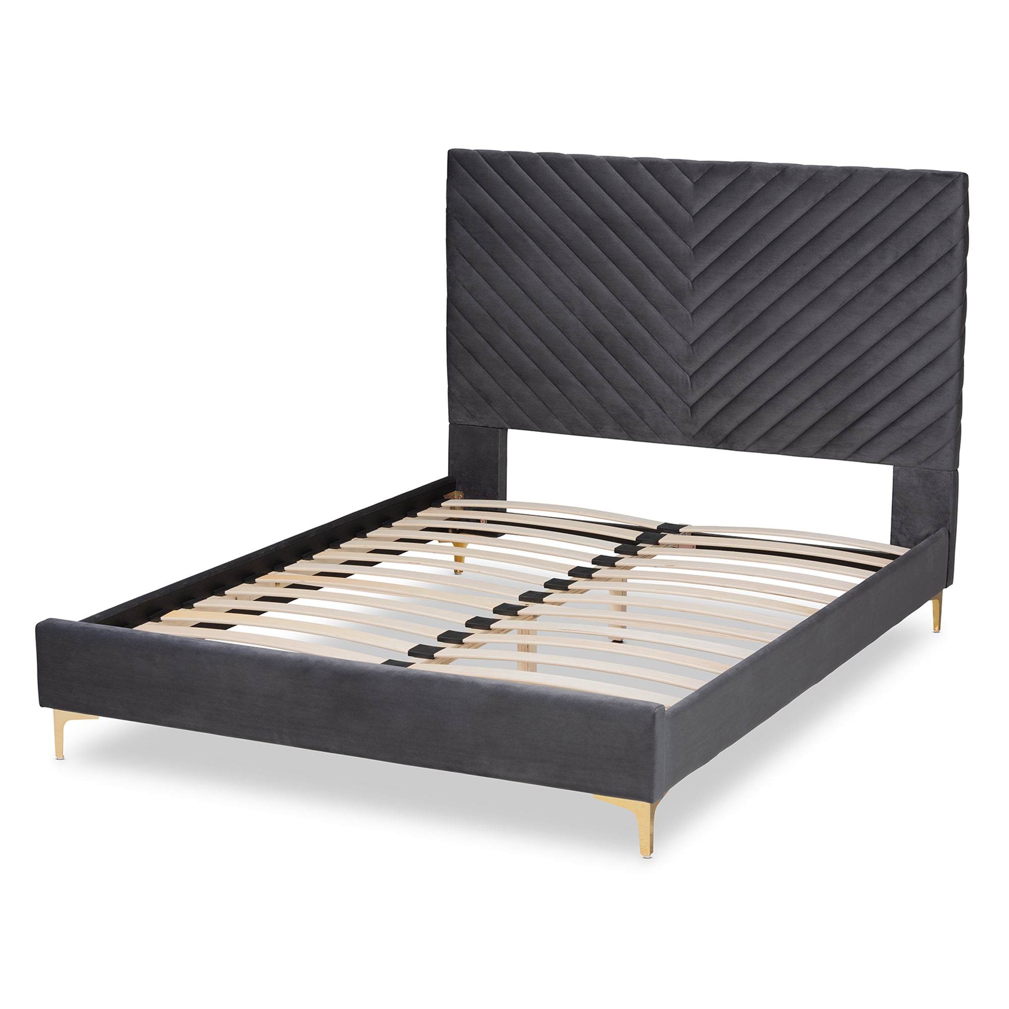 Baxton Studio Fabrico Contemporary Glam and Luxe Grey Velvet Fabric Upholstered and Gold Metal Full Size Platform Bed