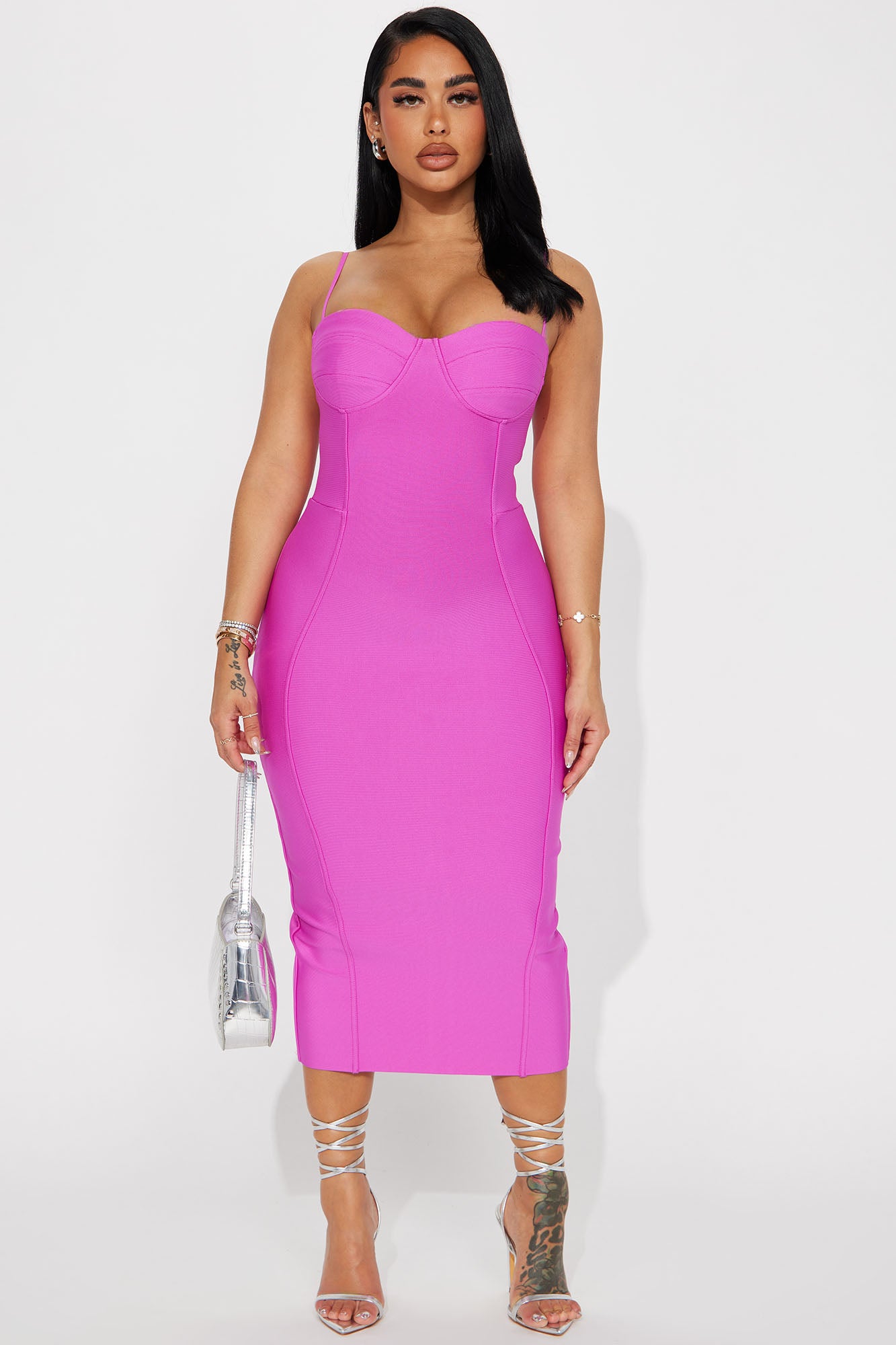 Becky Bandage Midi Dress - Magenta