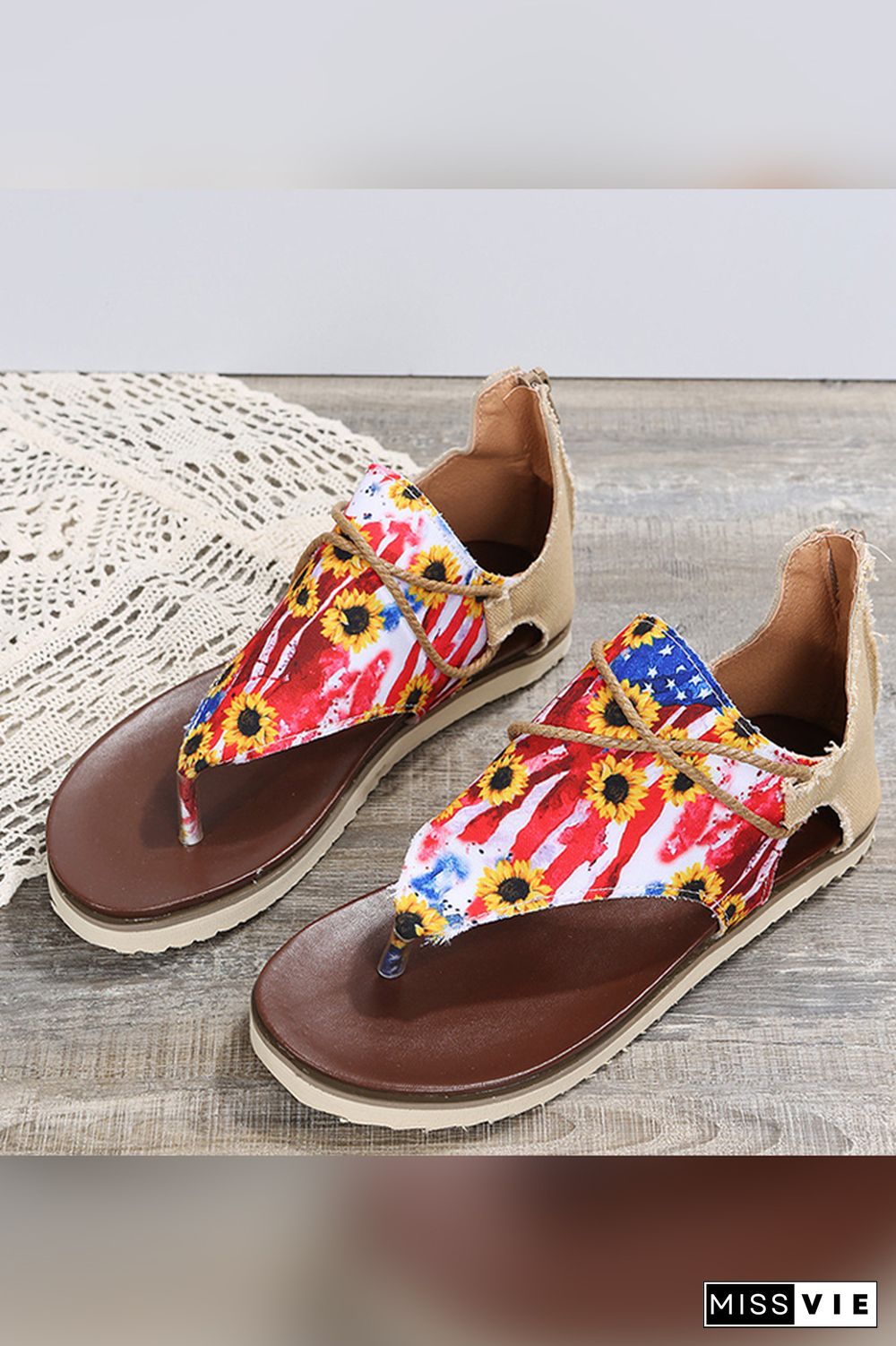 US Flag Sunflower Flat Sandals Wholesale