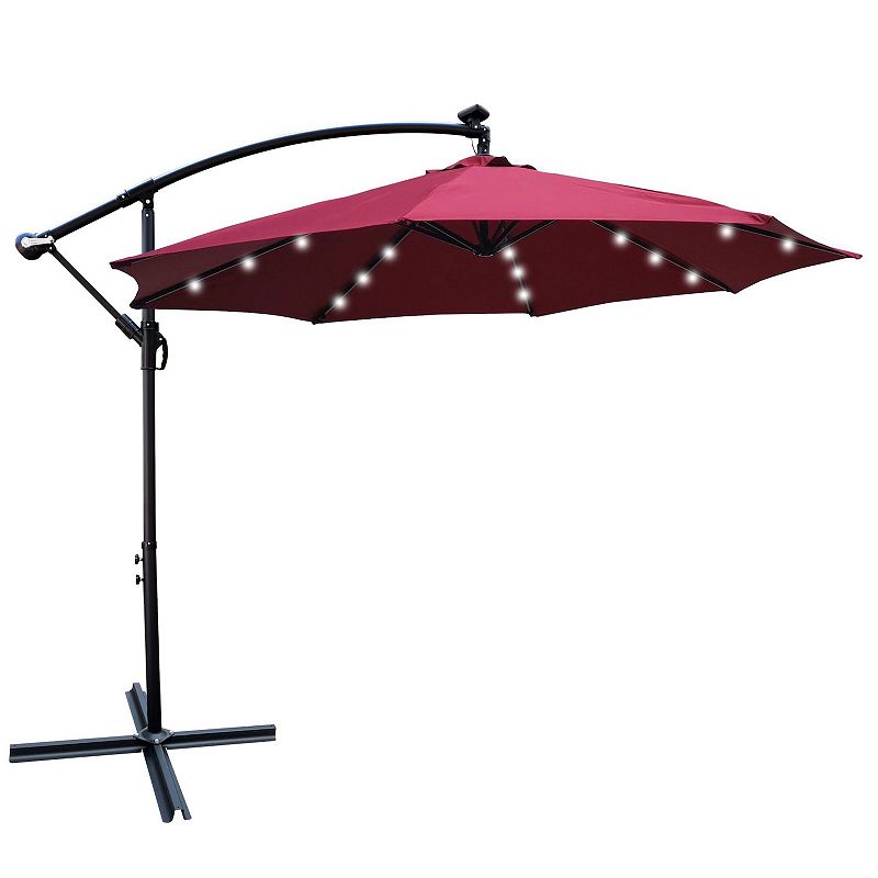 F.C Design 10 ft Outdoor Patio Umbrella with Solar Powered LED Lights， Waterproof， 8 Ribs， Crank and Cross Base for Garden， Deck， Backyard， Pool Shade