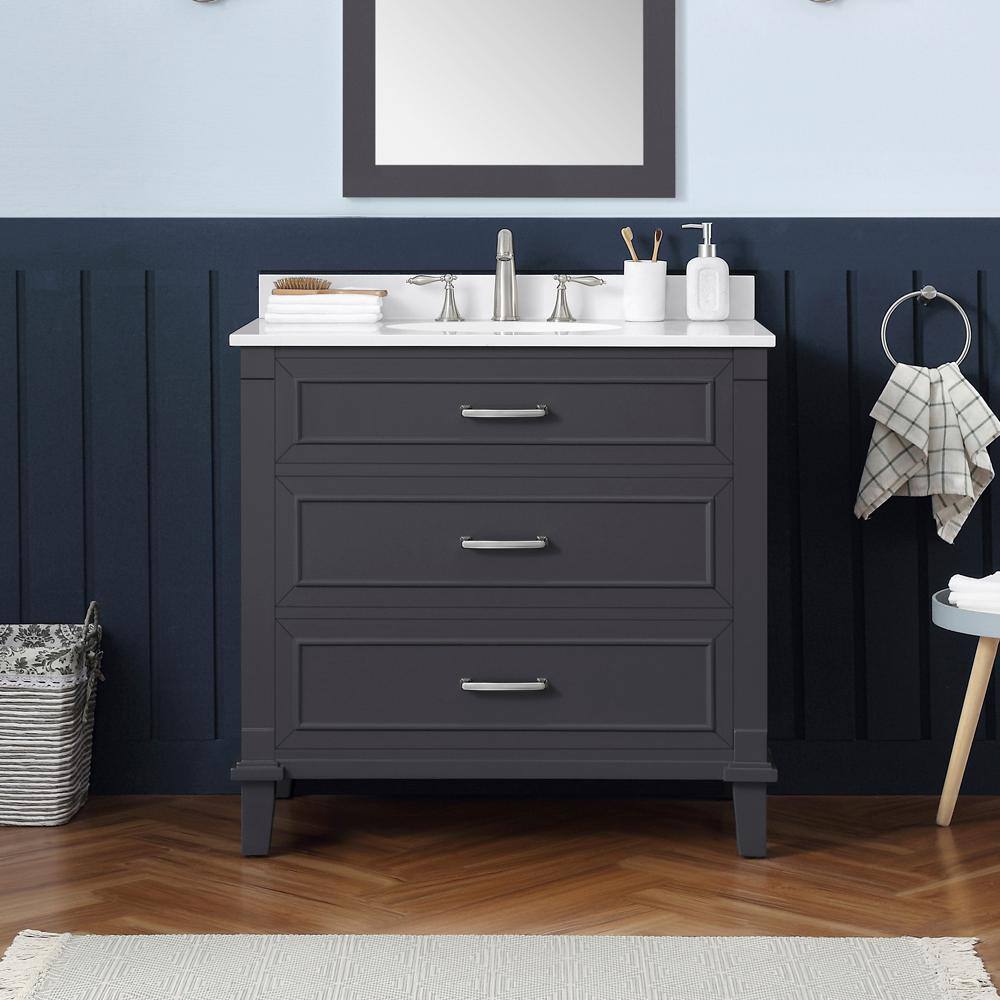 Home Decorators Collection Pinestream 36 in. W x 22 in. D Bath Vanity in Dark Charcoal with Cultured Stone Vanity Top in White with White Basin Pinestream 36C