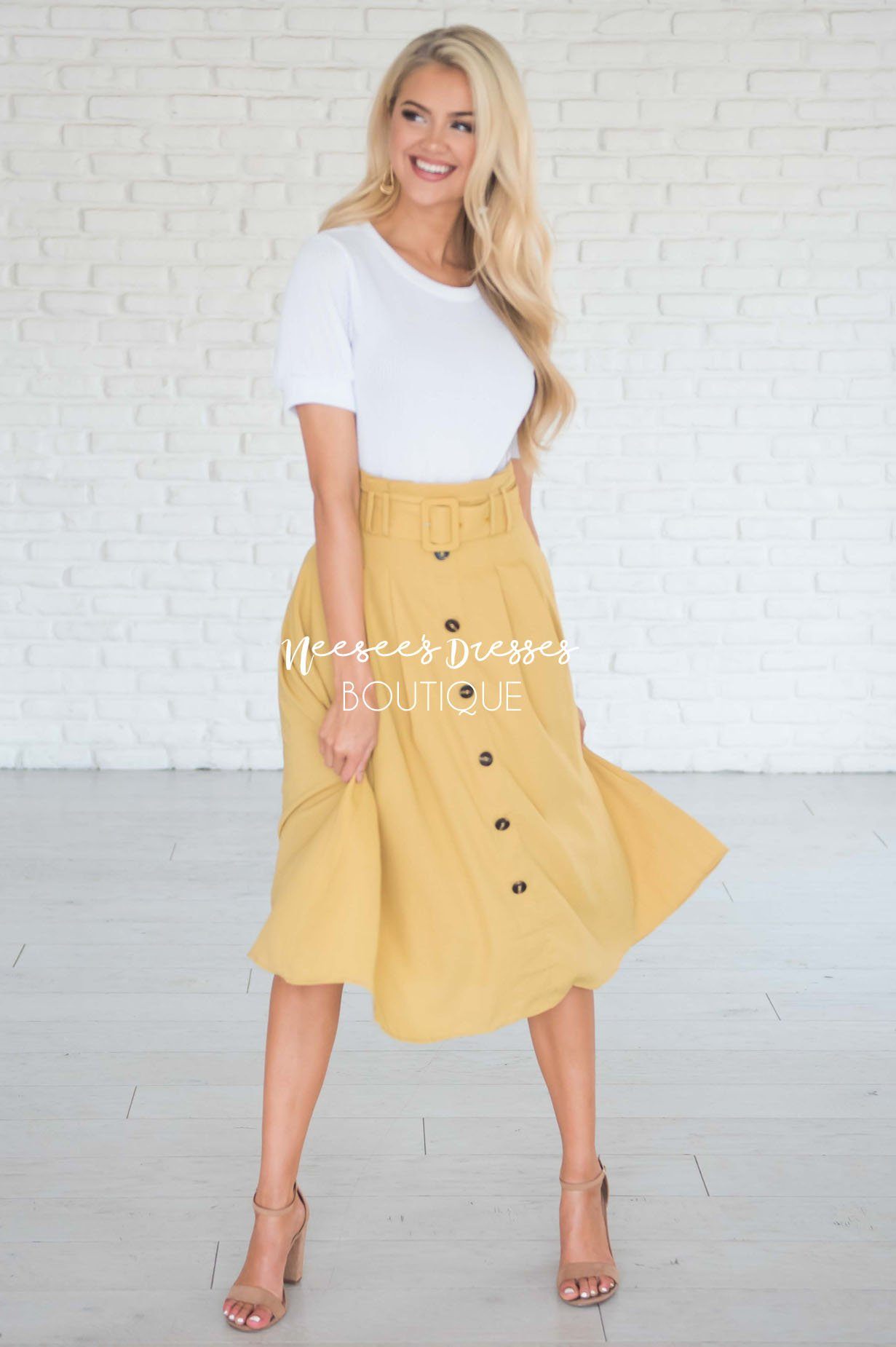 Walk with Me Button Front Skirt