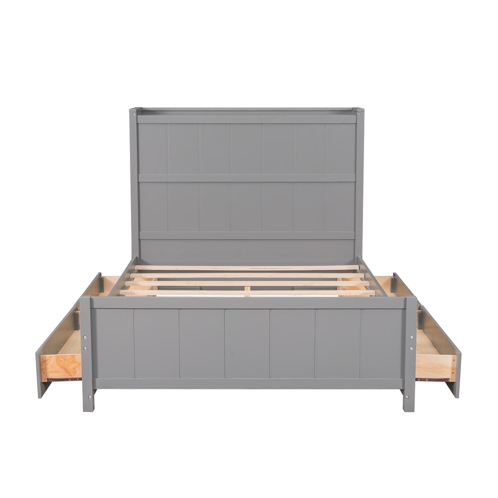 Full Size Platform Bed with Drawers and Storage Shelves  Gray