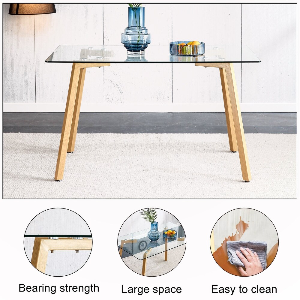 Rectangular Glass Dining Table with Metal Legs