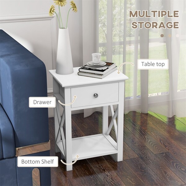 Side Table，Farmhouse End Table w/Storage Drawer，Open Shelf and Xframe