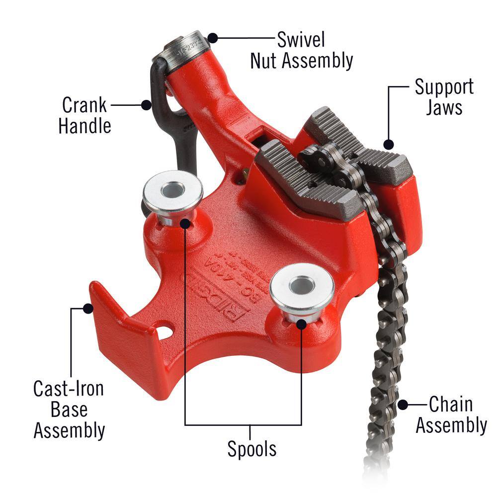 RIDGID 18 in. to 4 in. Pipe Capacity Top-Screw Bench Chain Vise Model BC410A (Includes Pipe Rest  Bender) 40195