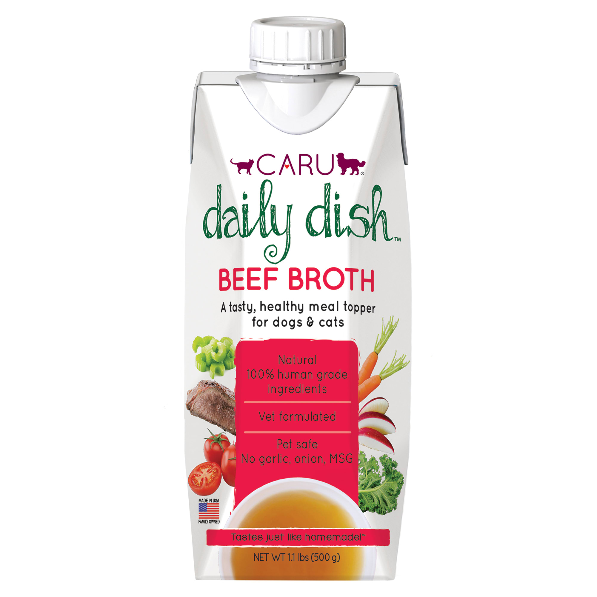 CARU Daily Dish Beef Broth Meal Topper for Cats  Dogs， 17.6 oz.