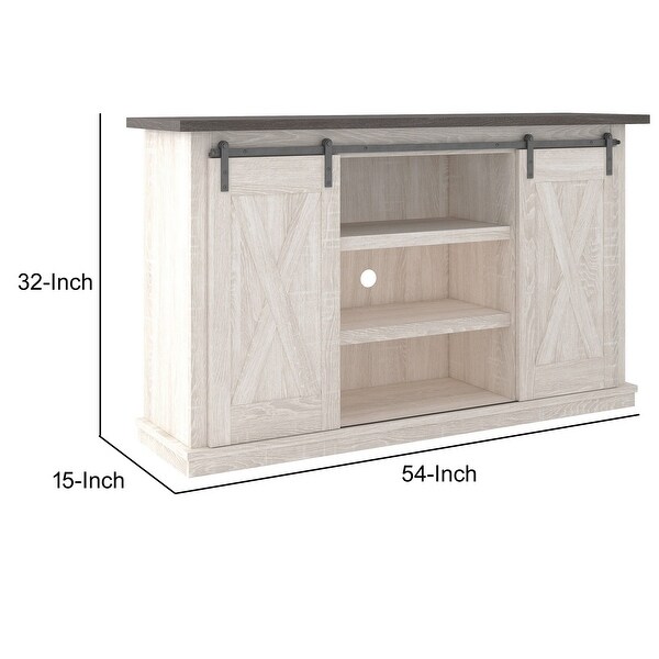 54 Inch Modern TV Media Entertainment Console， 2 Cabinet Doors， Gray， White