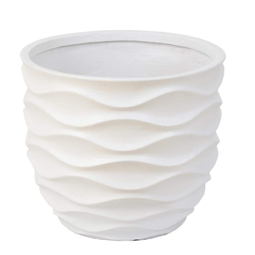 Luxen Home Waves Design MgO White Composite Decorative Pots (2-Pack) WHPL872