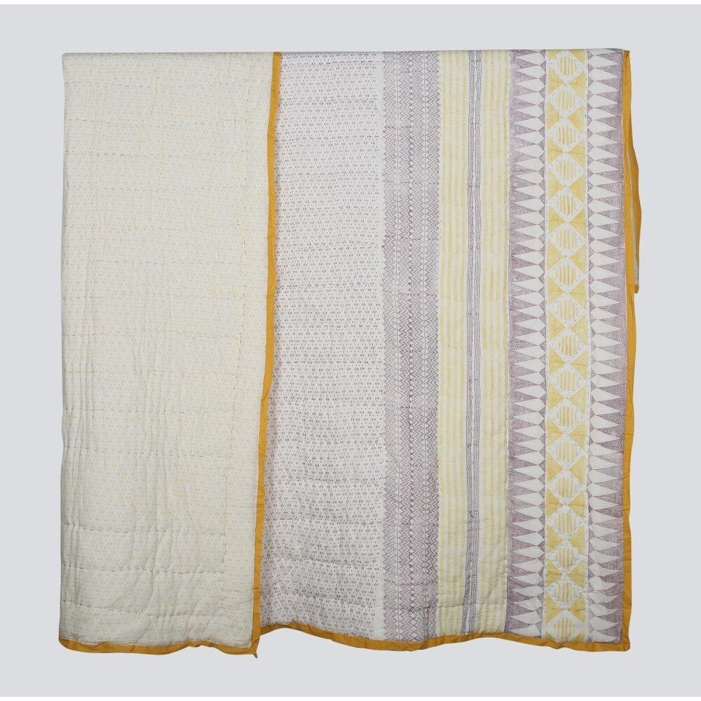 Timbergirl cotton hand printed mustard quilt with 2 shams