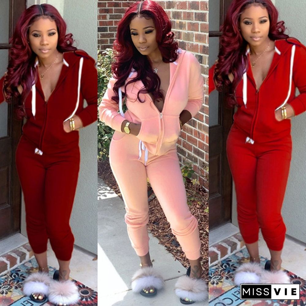 New Womens Sweatsuit Set Fashion Zipper Two Piece Outfits Top + Skinny Long Pants Brands Printed Tracksuits Jogging Suits Jumpsuits Plus Size S-2Xl