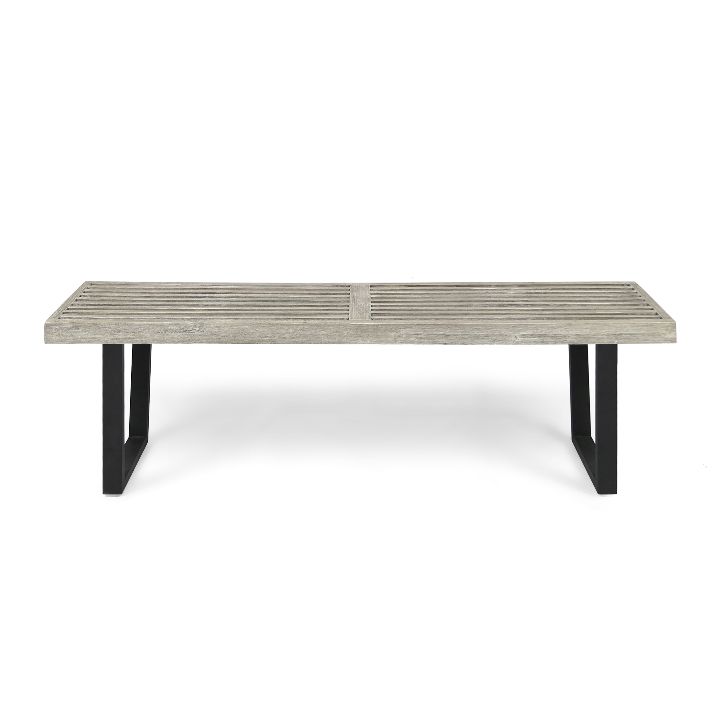 Joa Patio Dining Bench, Acacia Wood with Iron Legs, Modern, Contemporary