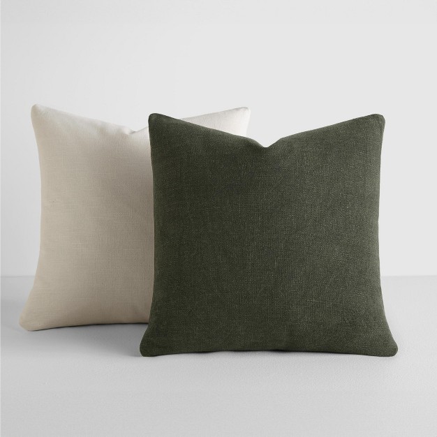 2 pack Cotton Slub Solid Throw Pillows And Pillow Inserts Set Olive amp Natural Becky Cameron Olive Natural