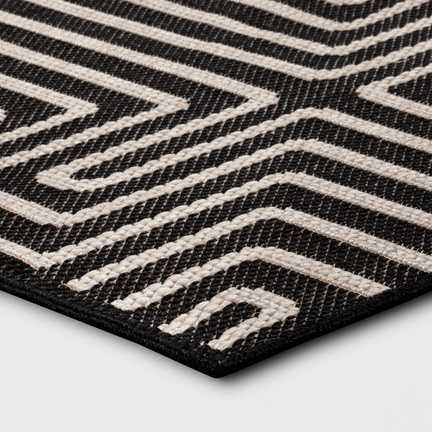 Modern Geo Rectangular Woven Indoor Outdoor Area Rug Black tan