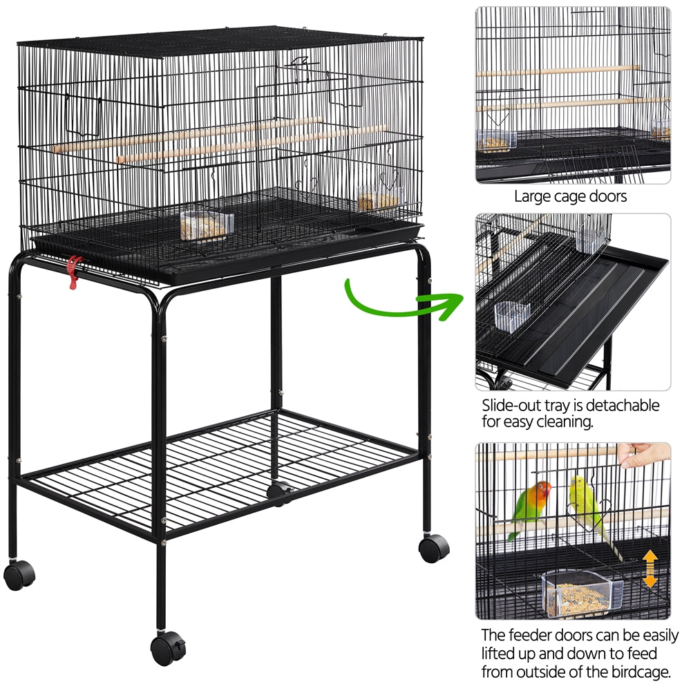 Topeakmart 47-in Flight Cage with Rolling Stand for Small Birds Parrots Parakeets Conures， Black