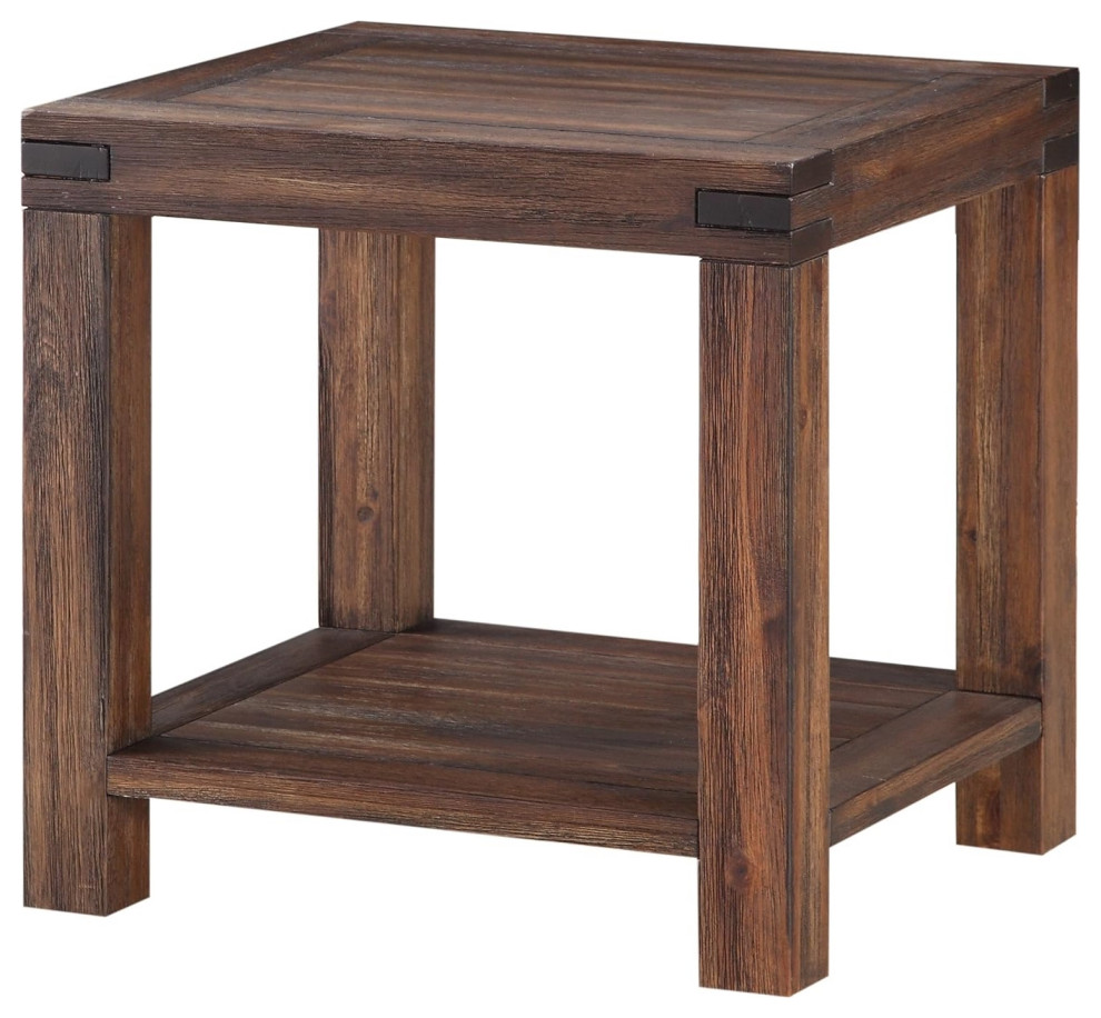 Mid Century End Table  Wood Construction With Lower Open Shelf  Brown Finish   Traditional   Side Tables And End Tables   by Declusia  Houzz