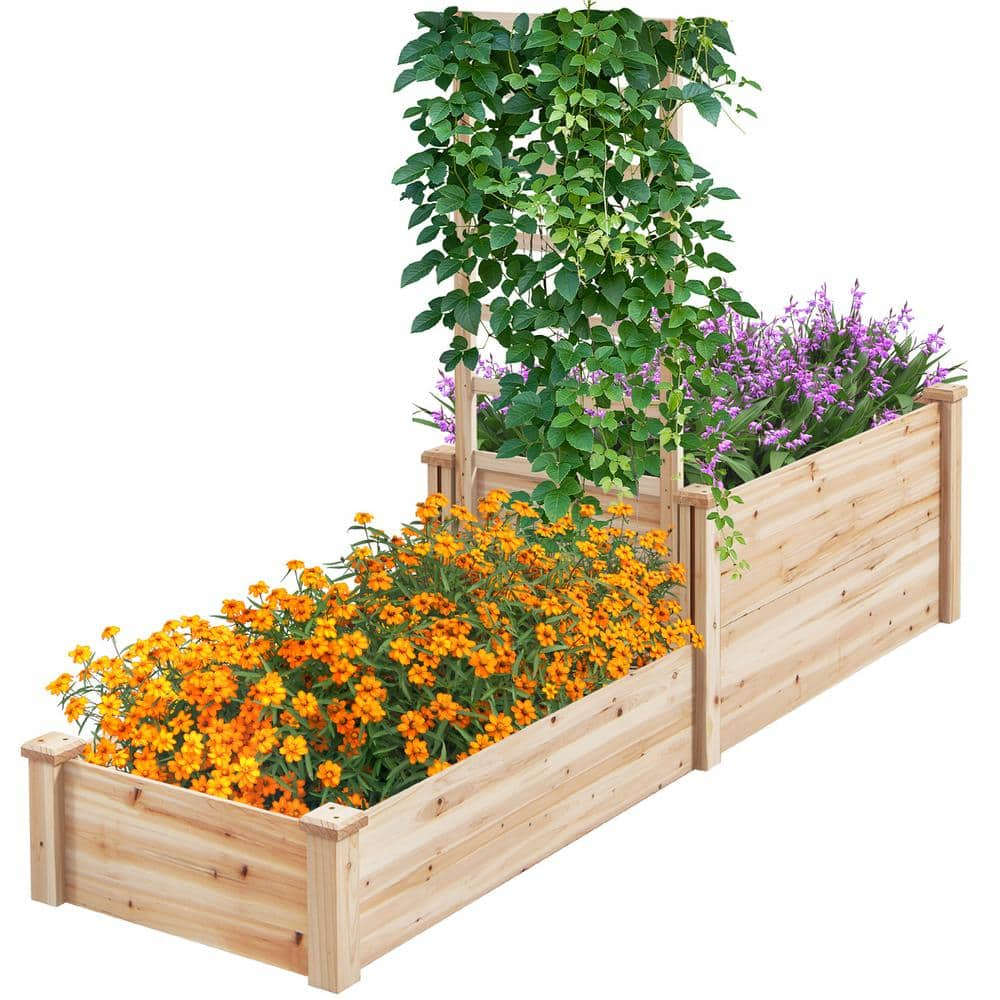 Gymax 88 in. x 25 in. x 53 in. Raised Garden Bed Wood (2 Planter Boxes) GYM13145