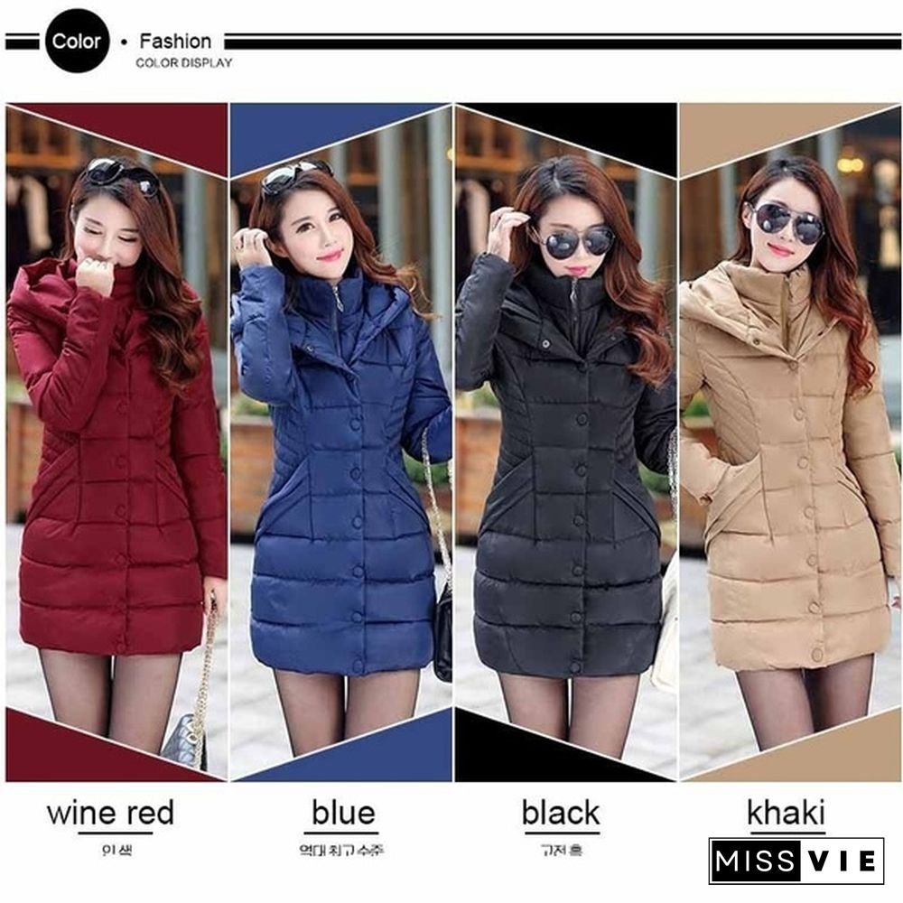 Fashion Women Winter Warm Long Jacket Thick Cotton Padded Jacket Trim Down Jacket Puffer Coat