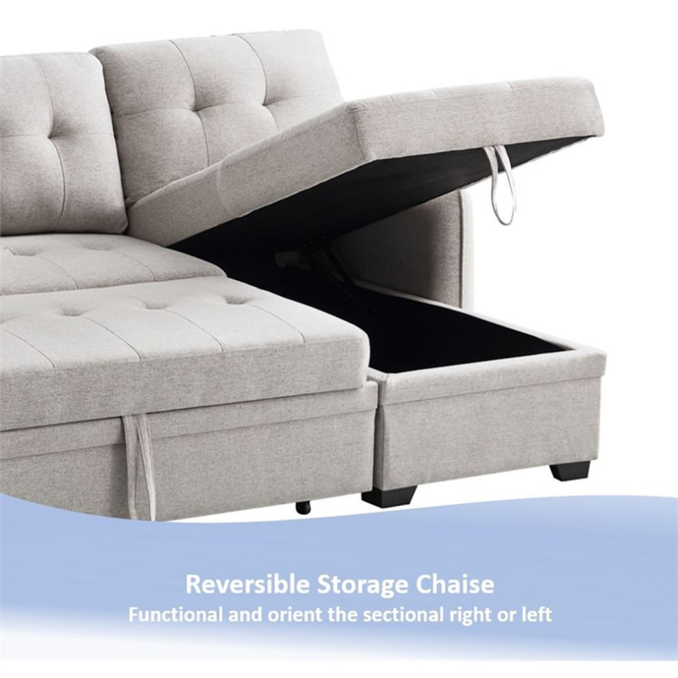 Infini Reversible Fabric Sleeper Sofa  ampStorage Chaise Set in Light Gray   Transitional   Sleeper Sofas   by Homesquare  Houzz