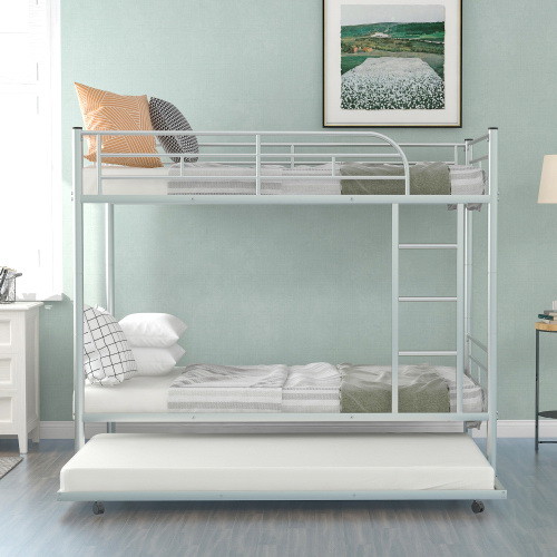 Twin Over Twin Metal Bunk Bed with Trundle  Can be...