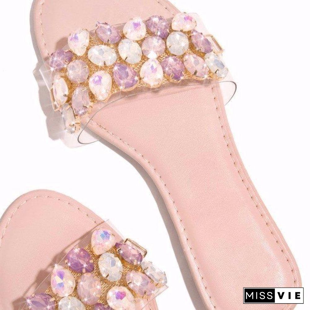 Faux Jewerly Decorated Flat Slipper