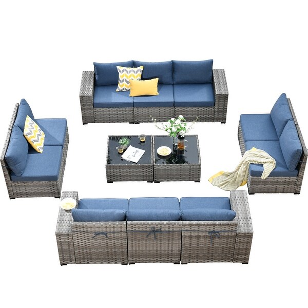 HOOOWOOO 12Piece Outdoor Patio Furniture Modular Wide Armrest Sectional Sofa Set