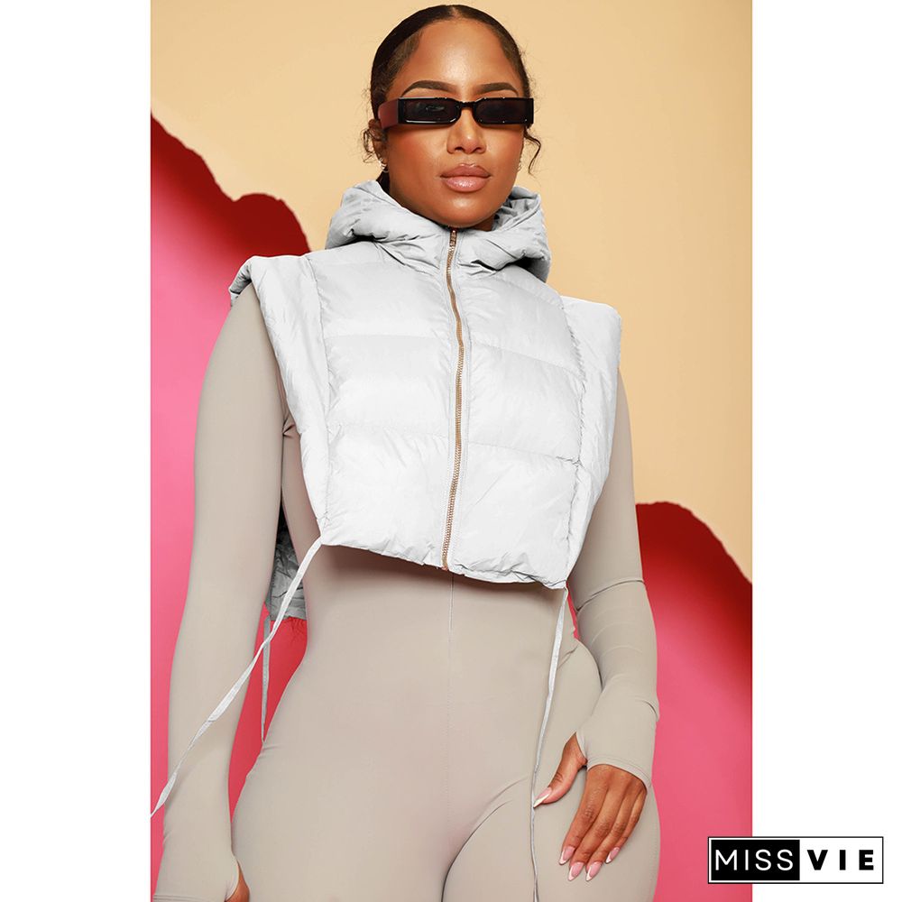 Side Split Bandage Crop Tops Sleeveless Parkas Jacket