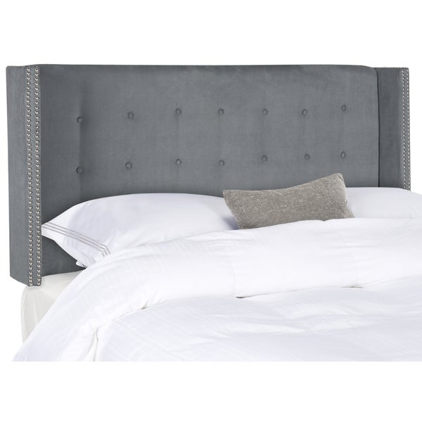 SAFAVIEH Keegan Grey Velvet Upholstered Tufted Wingback Headboard (Queen) - - 11923838