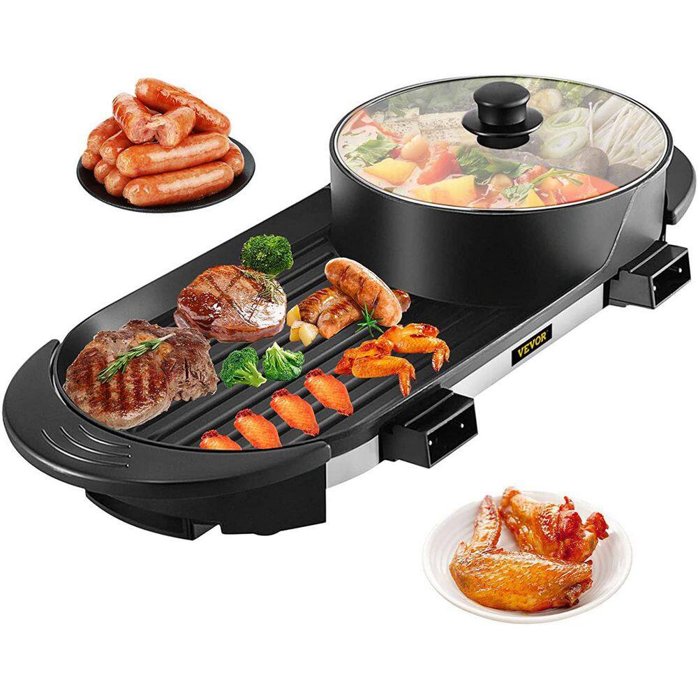 VEVOR 2 in 1 BBQ Grill and Hot Pot 72 sq. in. Aluminum Alloy Electric BBQ Stove Grill Pot for Family Dinner Friends Party DGNH2400W110VQVVFV1