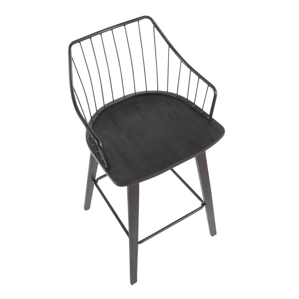 Lumisource Winston 37 in. Spindle Back Black Wood and Black Metal Counter Height Stool B26-WINSTN BKBK