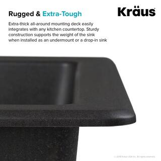 KRAUS Quarza Drop-inUndermount Granite Composite 33 in. 1-Hole 6040 Double Bowl Kitchen Sink in Grey KGD-442GREY