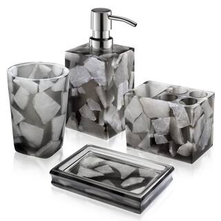 Dracelo 4-Piece Bathroom Accessory Set with Soap Dispenser Toothbrush Holder Tumbler Soap Dish in Black B09M3X217H