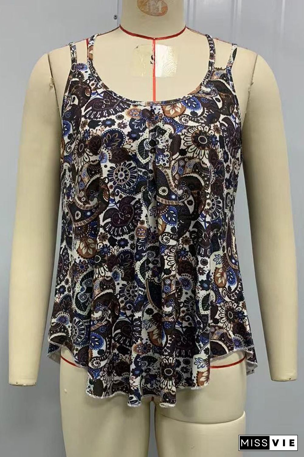 U Neck Strappy Paisley Floral Print Tank Top