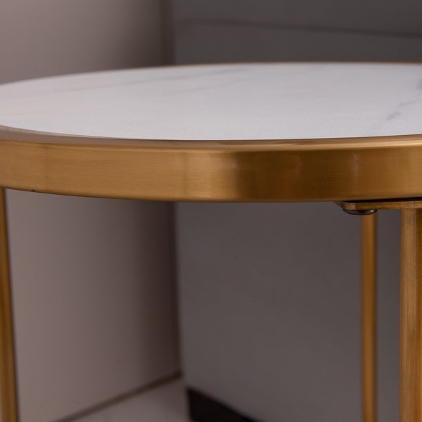 Round Side/ End table Sintered Stone with Golden Stainless Steel Frame