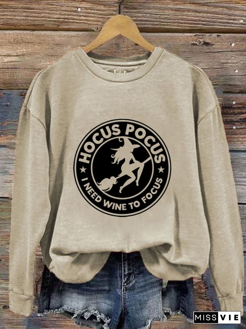 Women's Hocus Pocus I Need Wine To Focus Witch Print Sweatshirt