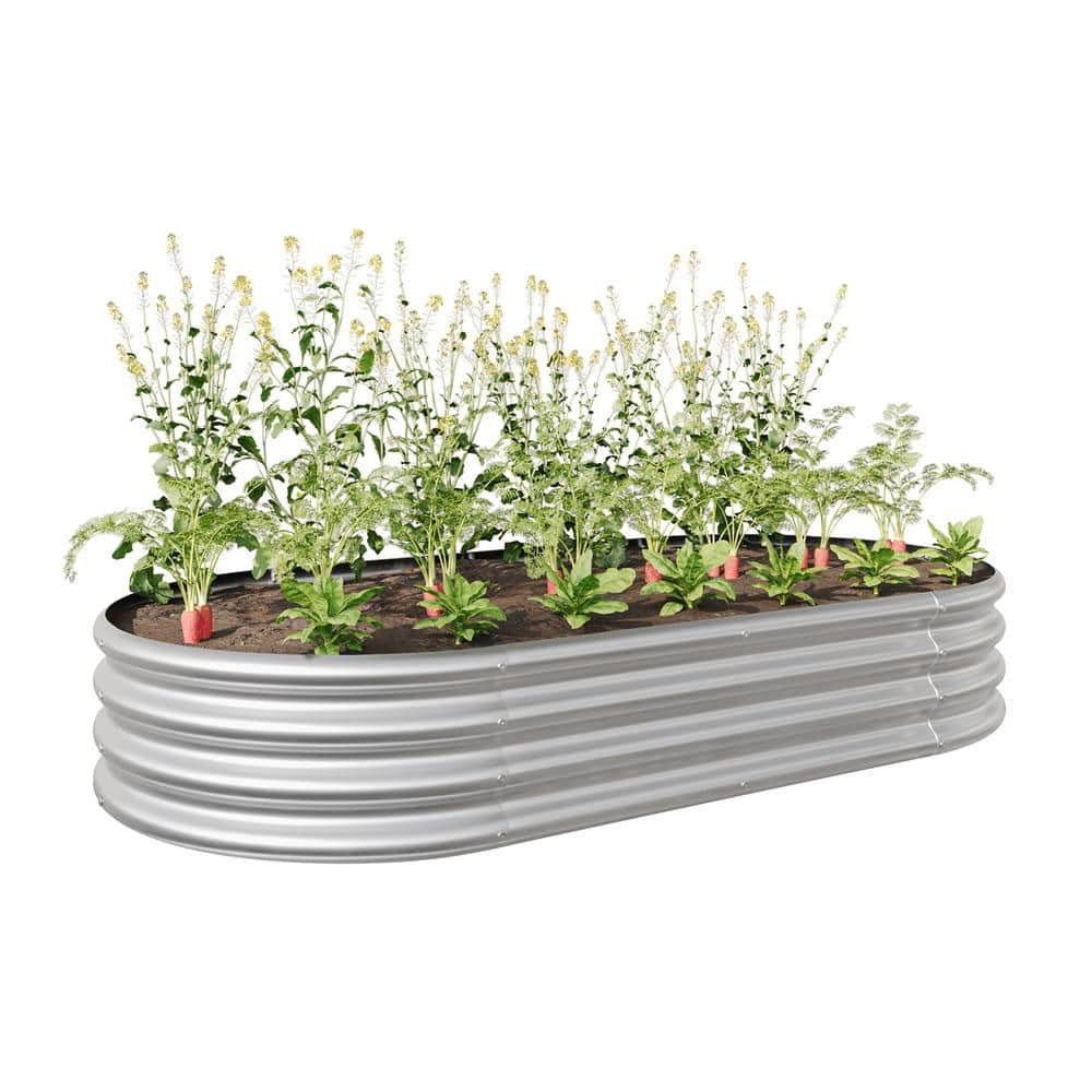 70.86 in. L x 35.43 in. W x 11.42 in. H Silver Oval Metal Individual Planter Box Garden Bed for Vegetables and Flowers HL-W840101952