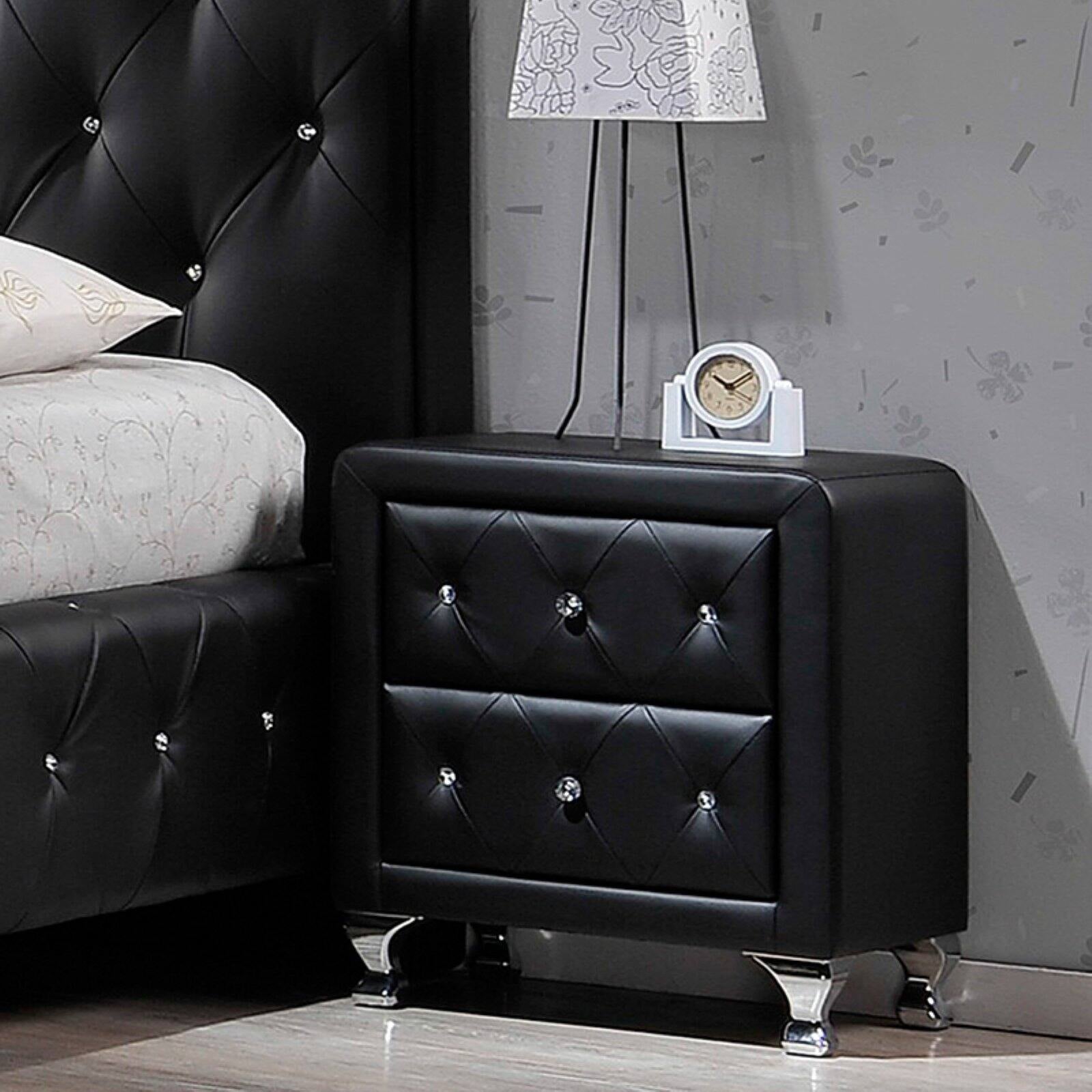 Baxton Studio Stella Crystal Tufted Upholstered Modern Nightstand